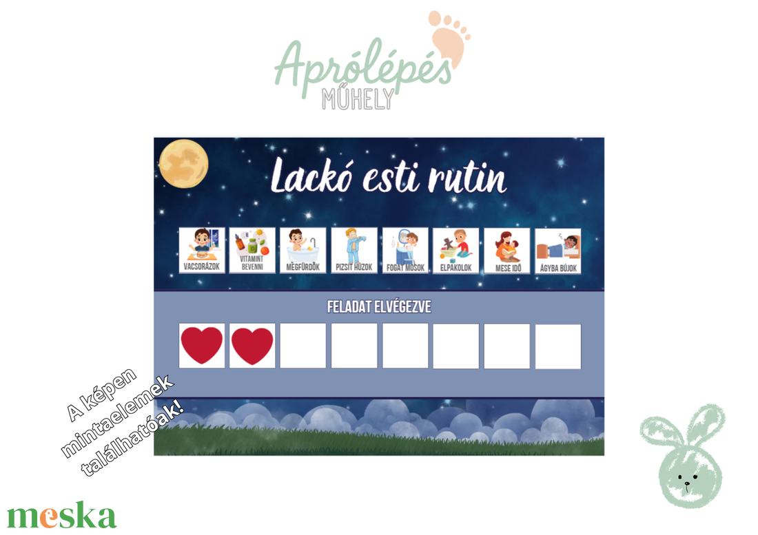 Névre szóló esti rutin tábla gyerekeknek - Napirend kicsiknek - művészet - grafika & illusztráció - digitális - Meska.hu
