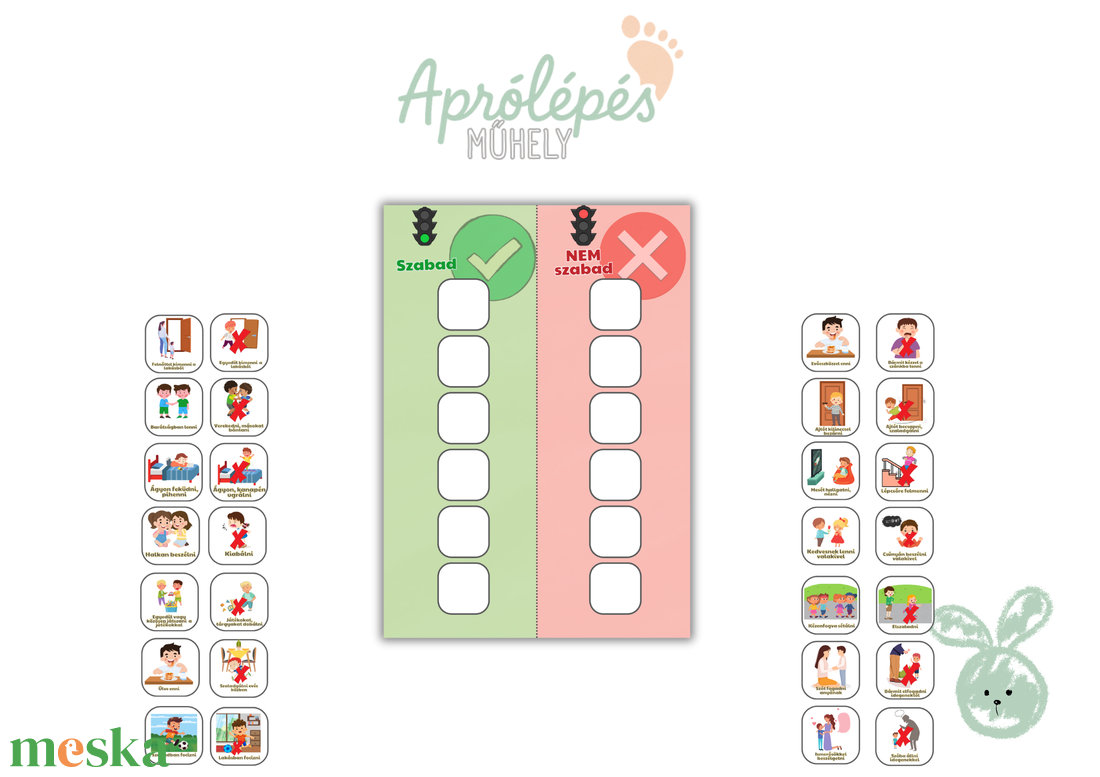 Viselkedést segítő szabálytábla óvodásoknak  Szabad / Nem szabad kártyákkal - művészet - grafika & illusztráció - digitális - Meska.hu