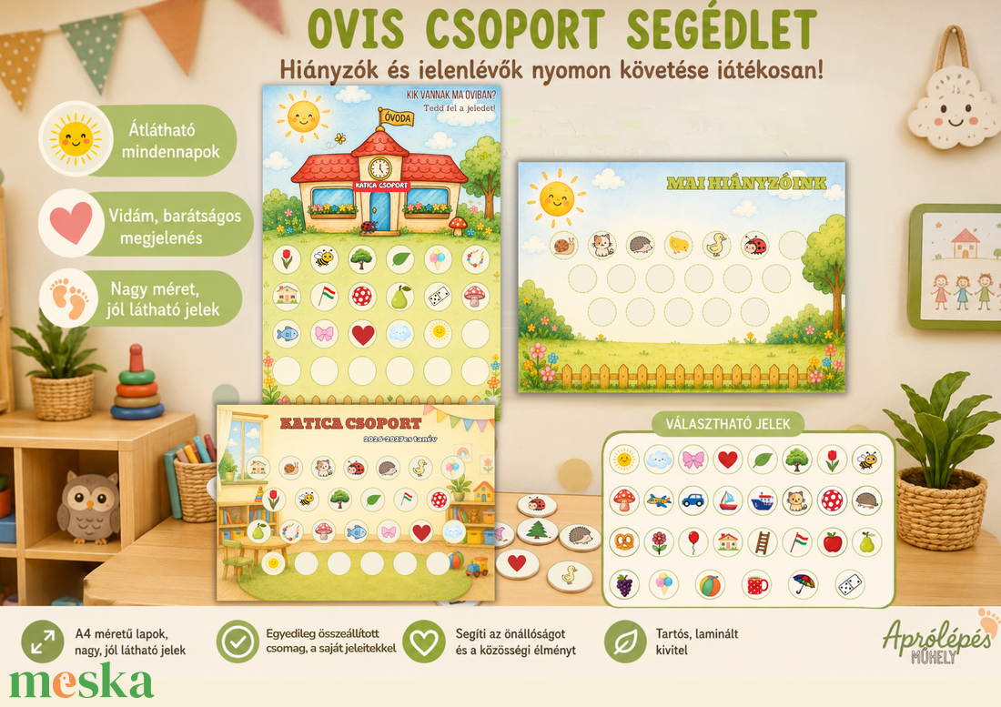 Ovis csoport létszám tábla - Óvodai csoport tábla - Ovis csoport segédlet � Hiányzók és jelenlévők nyomon követése - művészet - grafika & illusztráció - digitális - Meska.hu