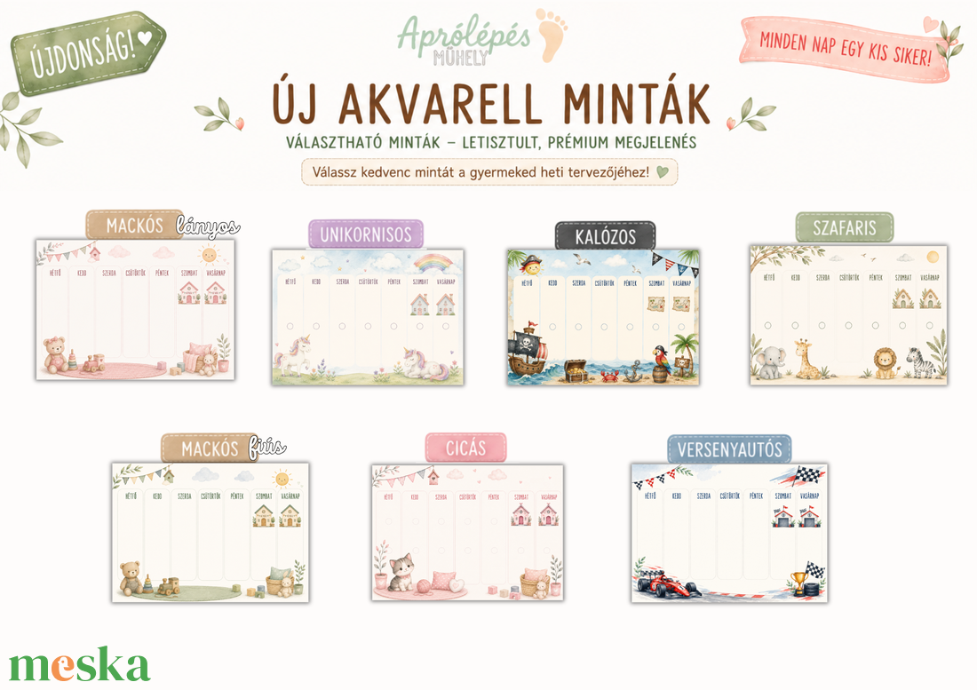 Bölcsis tervező a legkisebbeknek / Heti tervező 2 éves kortól napocska jelölővel - művészet - grafika & illusztráció - digitális - Meska.hu
