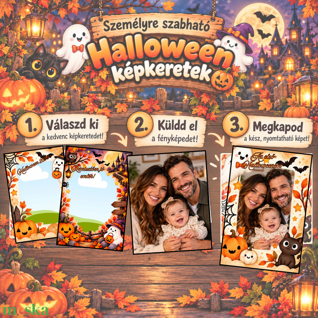 Személyre szabott Halloween képkeret � saját fotóval, 10�15 cm, nyomtatható - otthon & életmód - dekoráció - halloween - halloweeni meghívó, képeslap, ajándékkísérő - Meska.hu