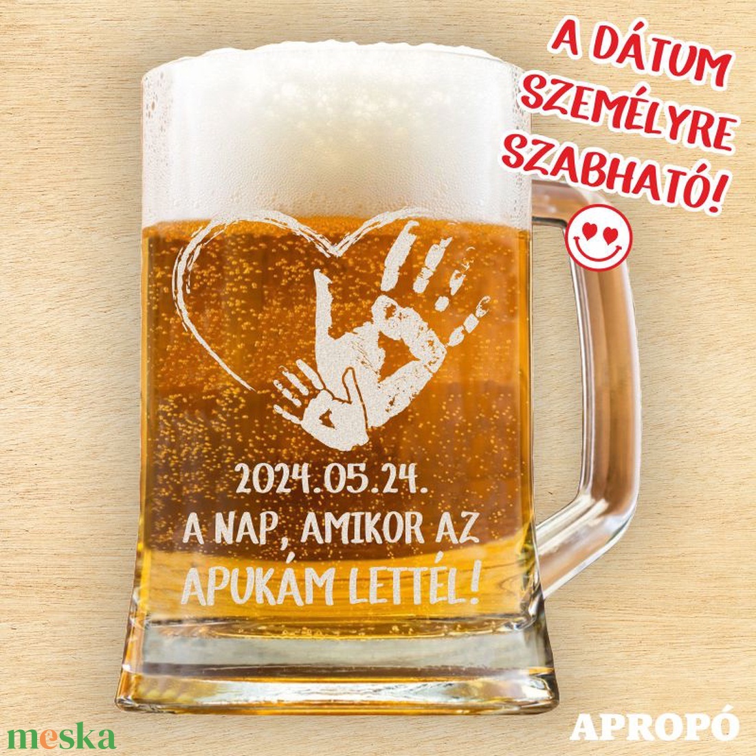 söröskorsó apának gravírozva 'A nap amikor az apukám lettél!' felirattal és személyre szabható dátummal egyedi korsó - otthon & életmód - konyhafelszerelés, tálalás - tálalás - sörös pohár és korsó - Meska.hu