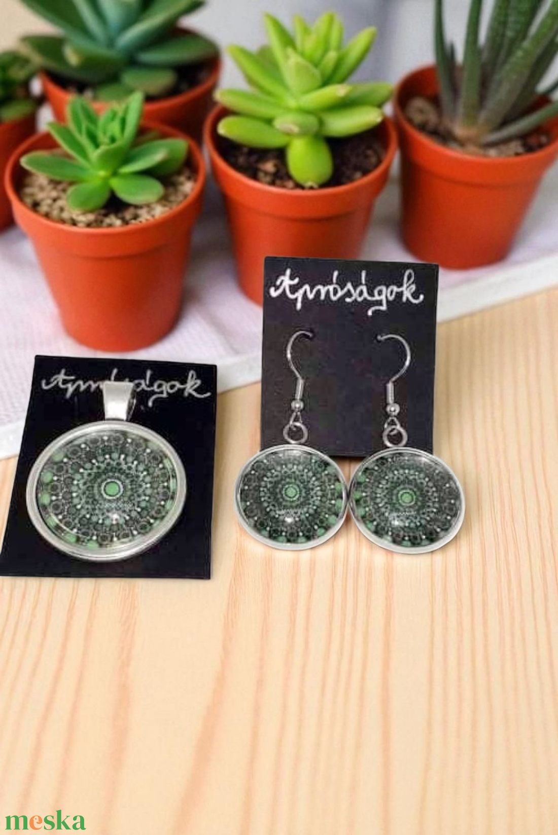 Zöldes mandala - ékszer - ékszerszett - Meska.hu