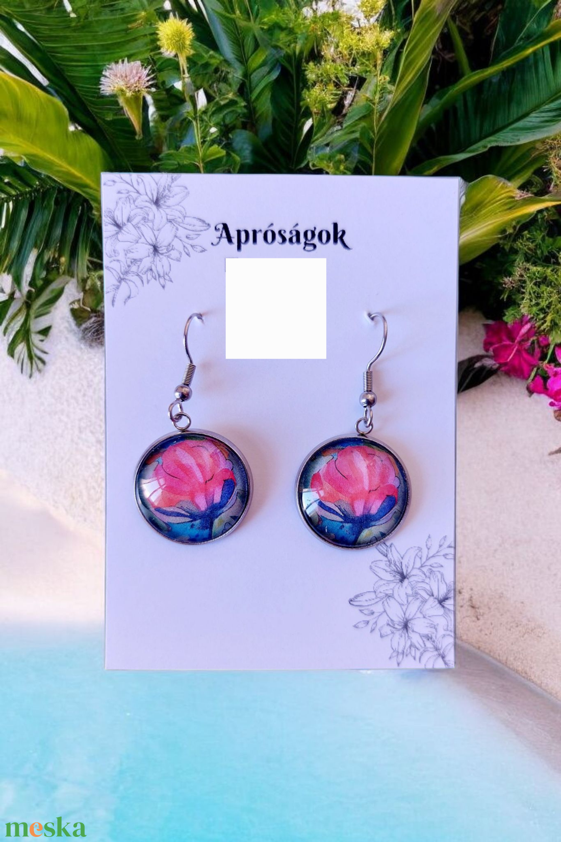 Trópusi kollekció 4., rózsaszínű virág  - ékszer - fülbevaló - lógós kerek fülbevaló - Meska.hu