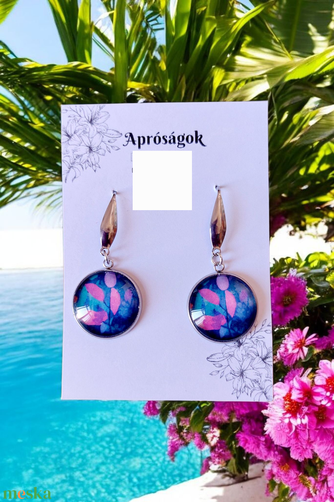 Trópusi kollekció 3., sötétkék hátterű rózsaszín szirmok - ékszer - fülbevaló - lógós kerek fülbevaló - Meska.hu Trópusi kollekció 3., sötétkék hátterű rózsaszín szirmok - ékszer - fülbevaló - lógós kerek fülbevaló - Meska.hu