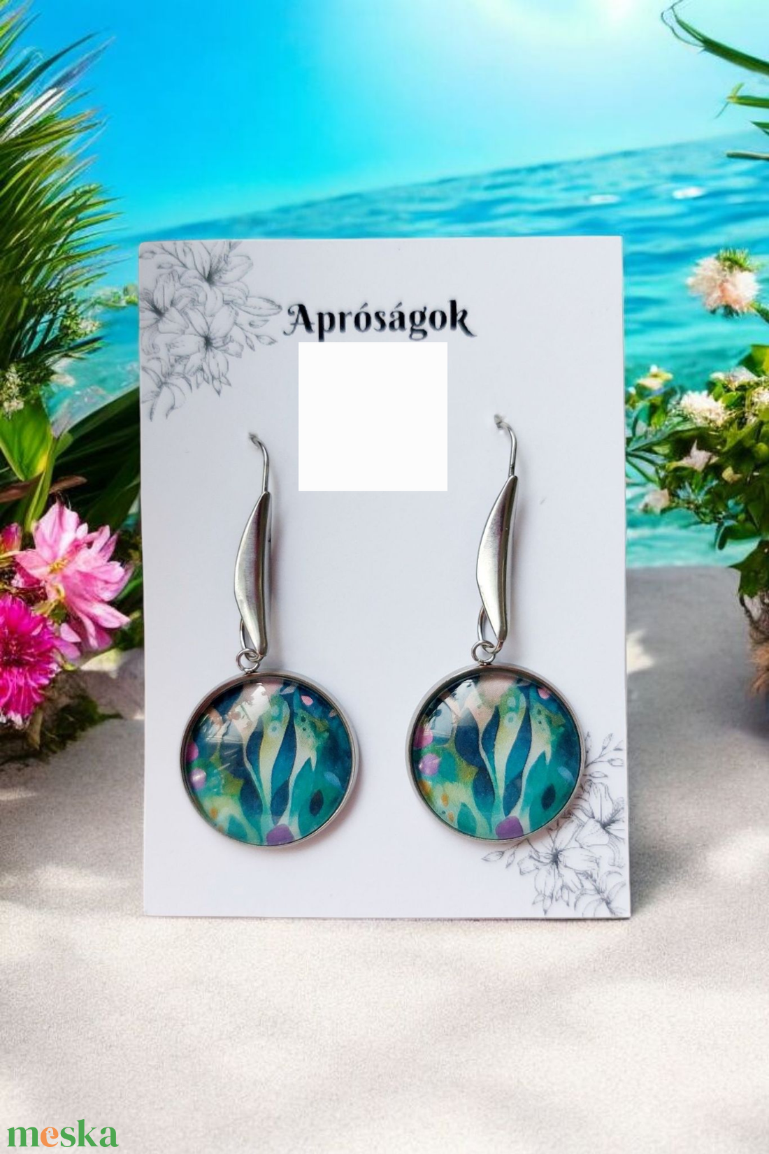 Trópusi kollekció 2, zöld leveles álom - ékszer - fülbevaló - lógós kerek fülbevaló - Meska.hu