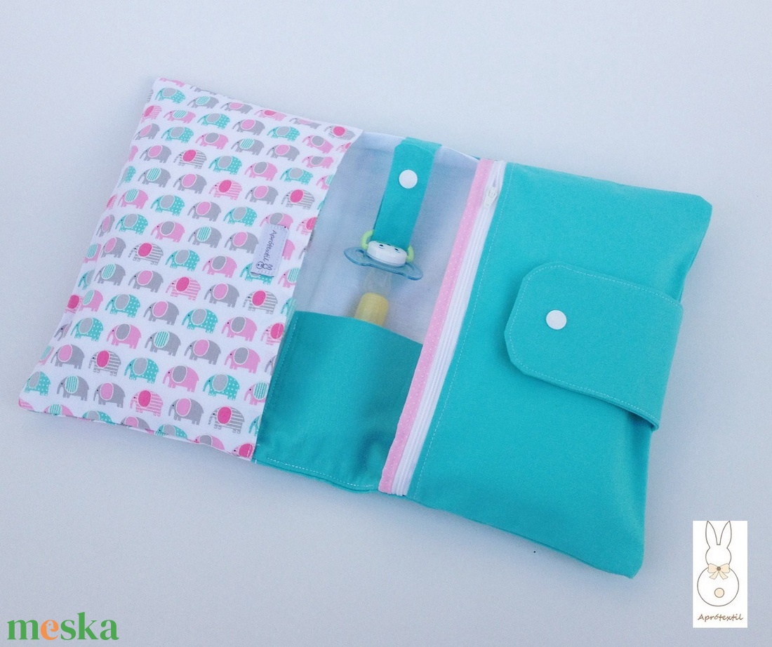(-30%)Elefántok- türkíz színű pelenkatáska, pelenkázó neszesszer! - táska & tok - pelenkatáska - pelenkatartó tok - Meska.hu