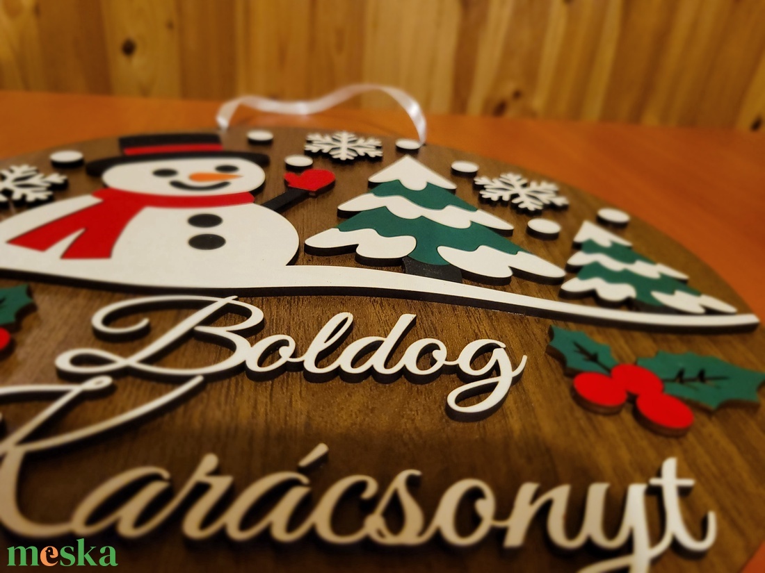 Hóember - Boldog Karácsonyt! - Ajtódísz - karácsony - karácsonyi lakásdekoráció - karácsonyi ajtódíszek - Meska.hu