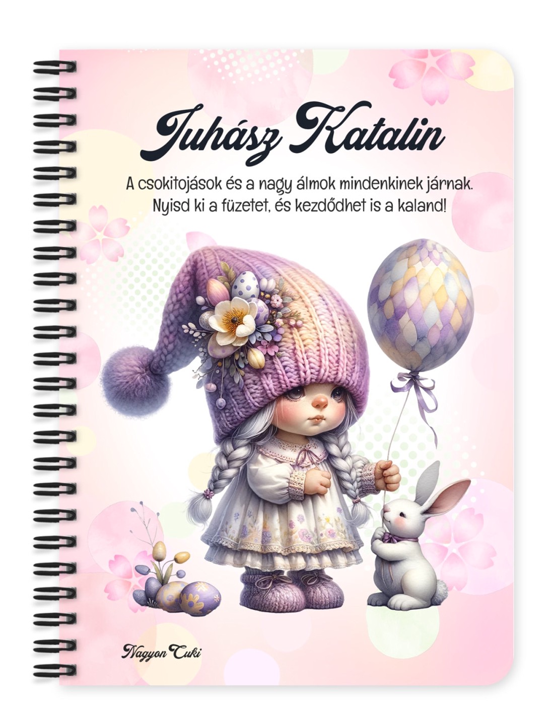 Személyre szabható - Lufis Húsvéti manólány nyuszival mintás A6-os füzet - otthon & életmód - papír, írószer - jegyzetfüzet & napló - Meska.hu
