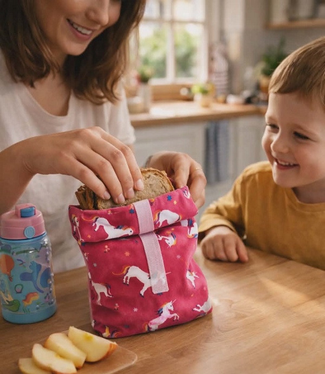 Textil uzsonnás tasak unikornis pink - táska & tok - uzsonna- & ebéd tartó - ebéd tasak, doboz - Meska.hu