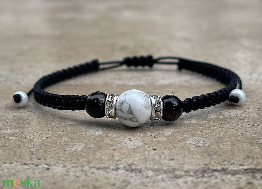 Howlit és szivárvány obszidián karkötő rondelle köztessel - ékszer - karkötő - fonott karkötő - Meska.hu