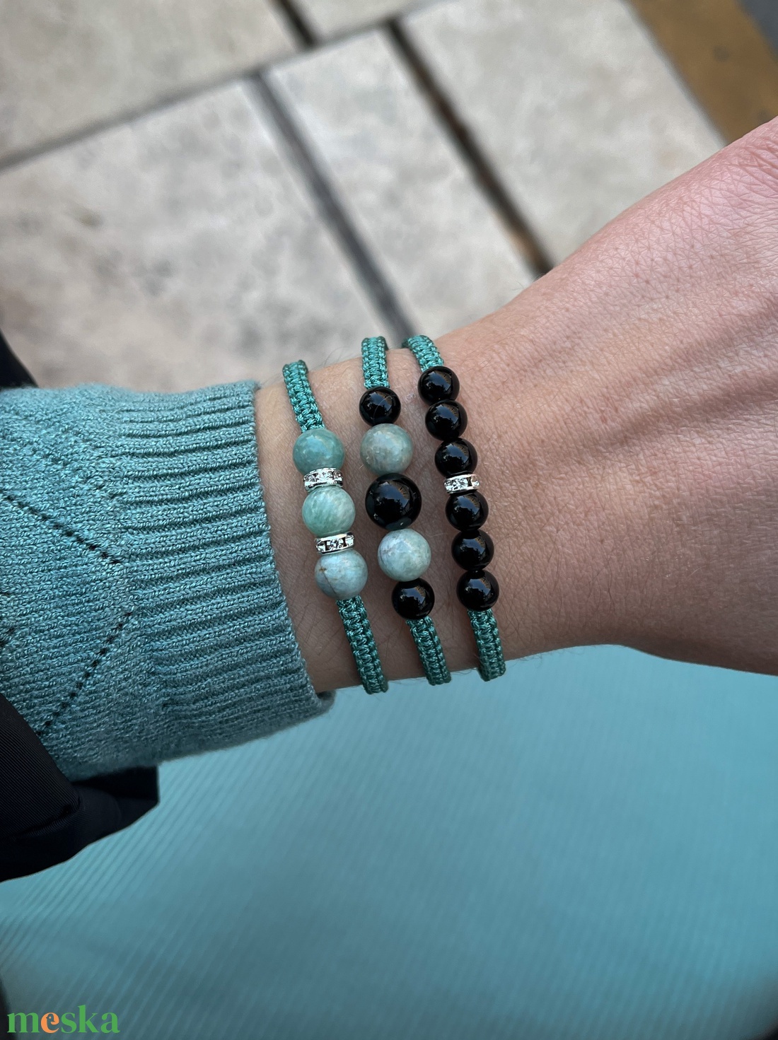 Kínai amazonit karkötő - ékszer - karkötő - fonott karkötő - Meska.hu