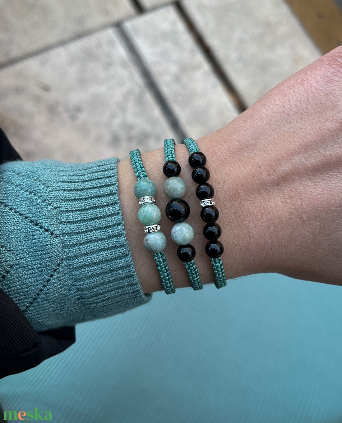 Ónix karkötő - ékszer - karkötő - fonott karkötő - Meska.hu