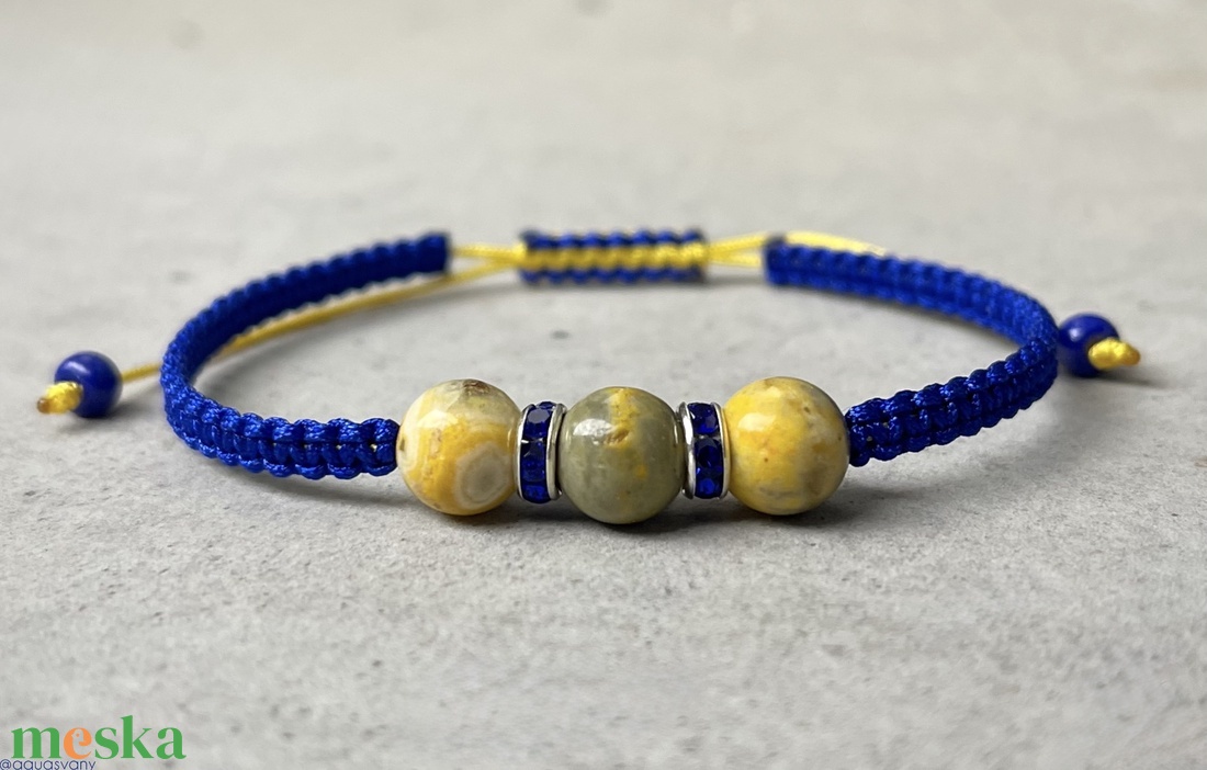 Bumble bee jáspis makramé ásvány karkötő - ékszer - karkötő - fonott karkötő - Meska.hu