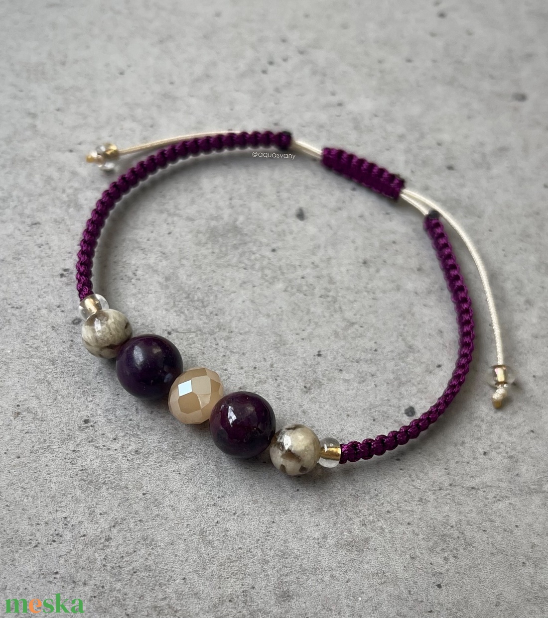 Purpurit és zebradorit makramé ásvány karkötő - ékszer - karkötő - fonott karkötő - Meska.hu