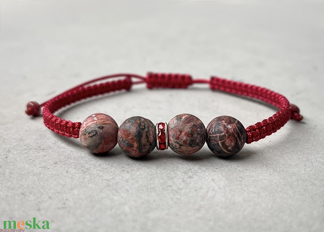 Matt leopárd jáspis makramé ásvány karkötő - ékszer - karkötő - fonott karkötő - Meska.hu