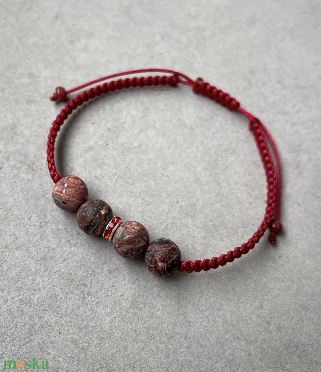 Matt leopárd jáspis makramé ásvány karkötő - ékszer - karkötő - fonott karkötő - Meska.hu