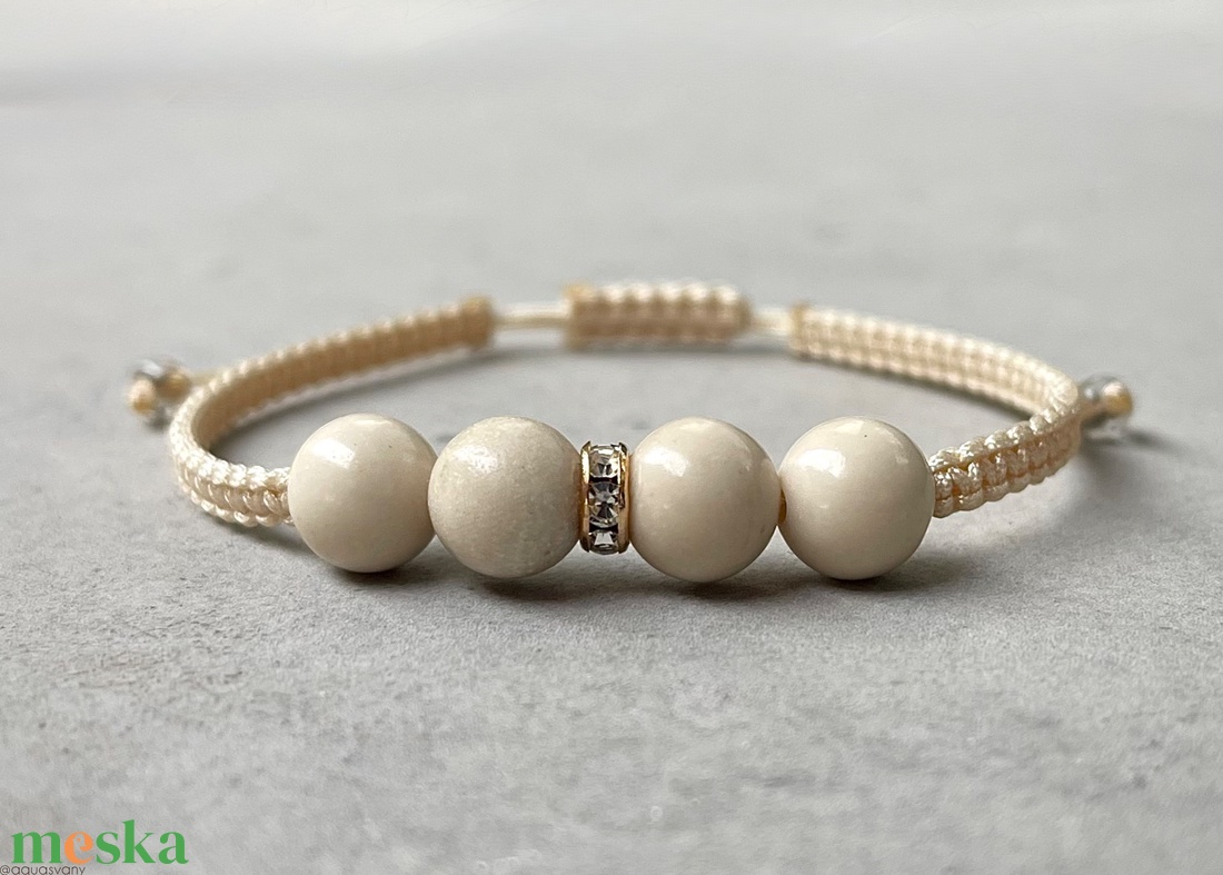 Márvány makramé ásvány karkötő - ékszer - karkötő - fonott karkötő - Meska.hu