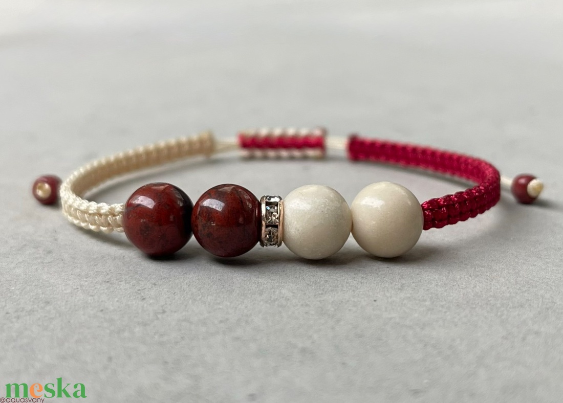 Breccsa jáspis és márvány makramé ásvány karkötő - ékszer - karkötő - fonott karkötő - Meska.hu