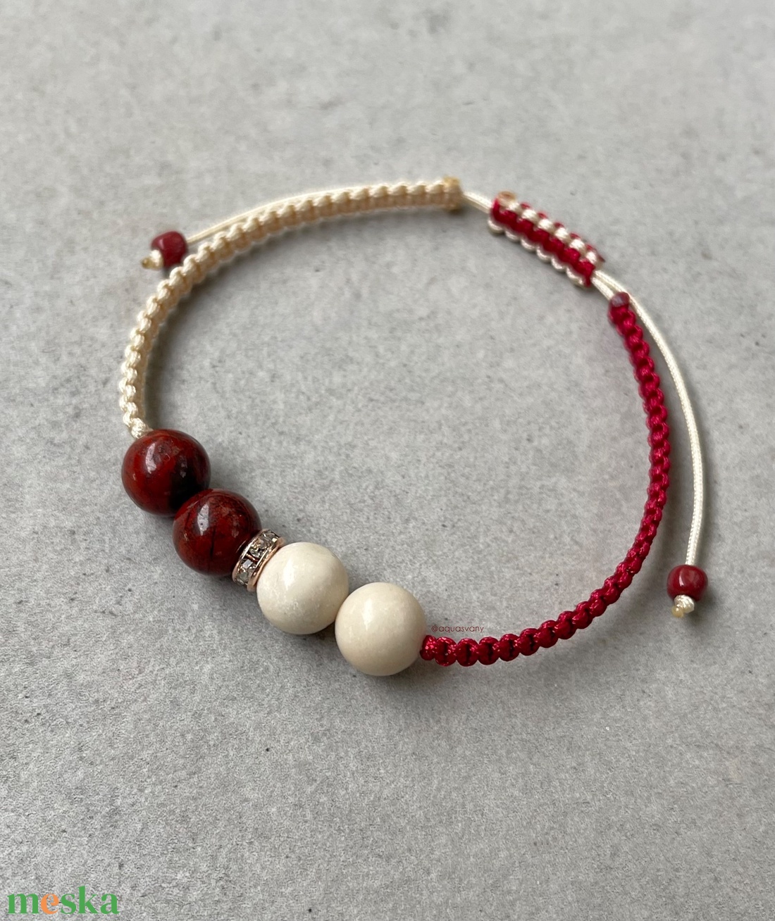 Breccsa jáspis és márvány makramé ásvány karkötő - ékszer - karkötő - fonott karkötő - Meska.hu