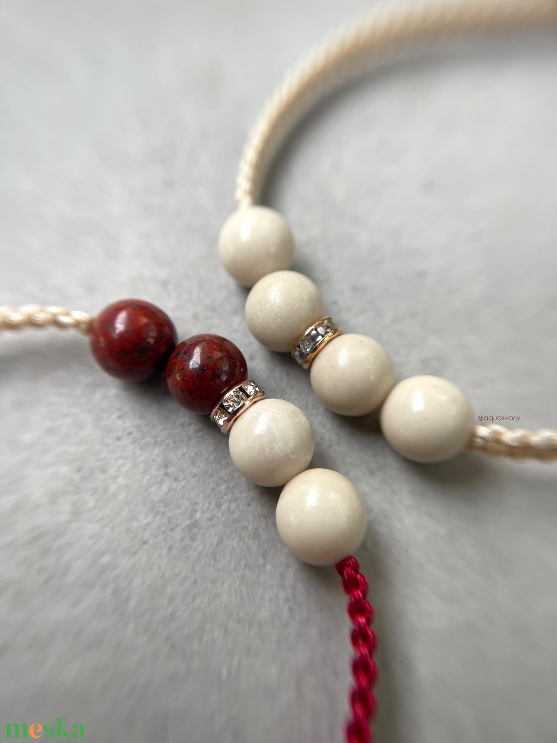 Breccsa jáspis és márvány makramé ásvány karkötő - ékszer - karkötő - fonott karkötő - Meska.hu