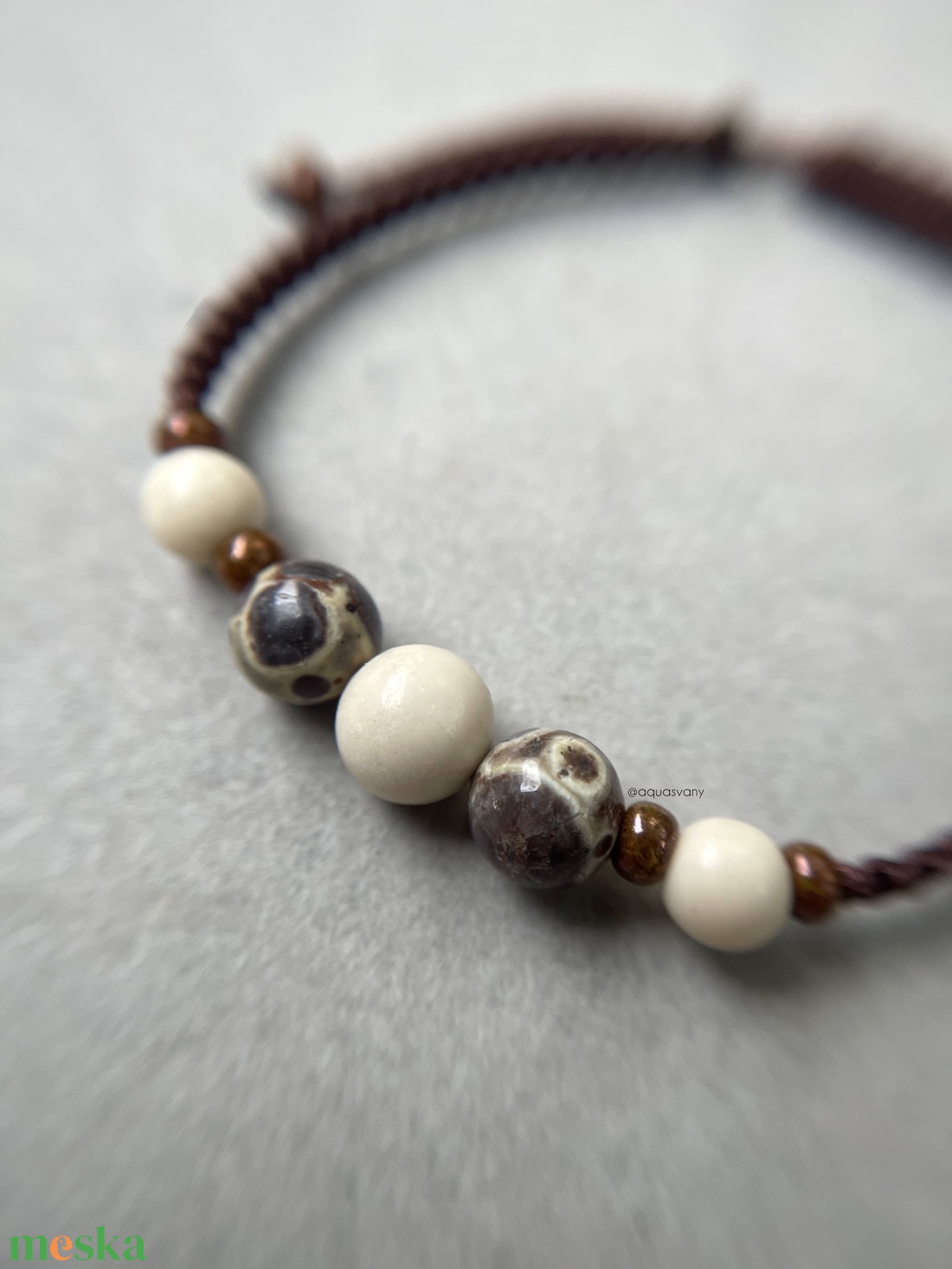 Asteroid jáspis és márvány makramé ásvány karkötő - ékszer - karkötő - fonott karkötő - Meska.hu