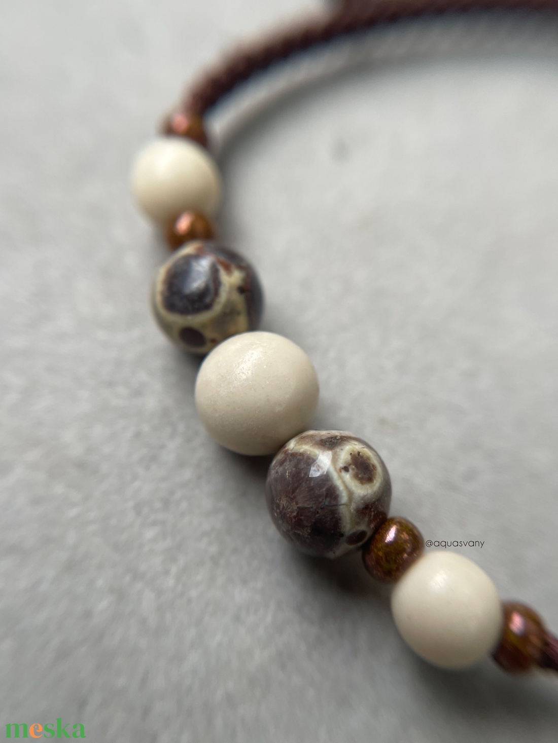 Asteroid jáspis és márvány makramé ásvány karkötő - ékszer - karkötő - fonott karkötő - Meska.hu