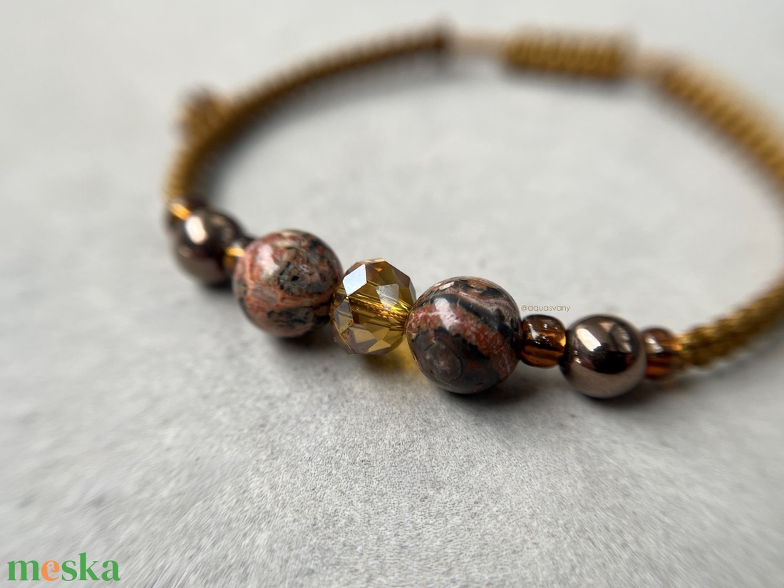 Leopárd jáspis és hematit makramé karkötő - ékszer - karkötő - fonott karkötő - Meska.hu