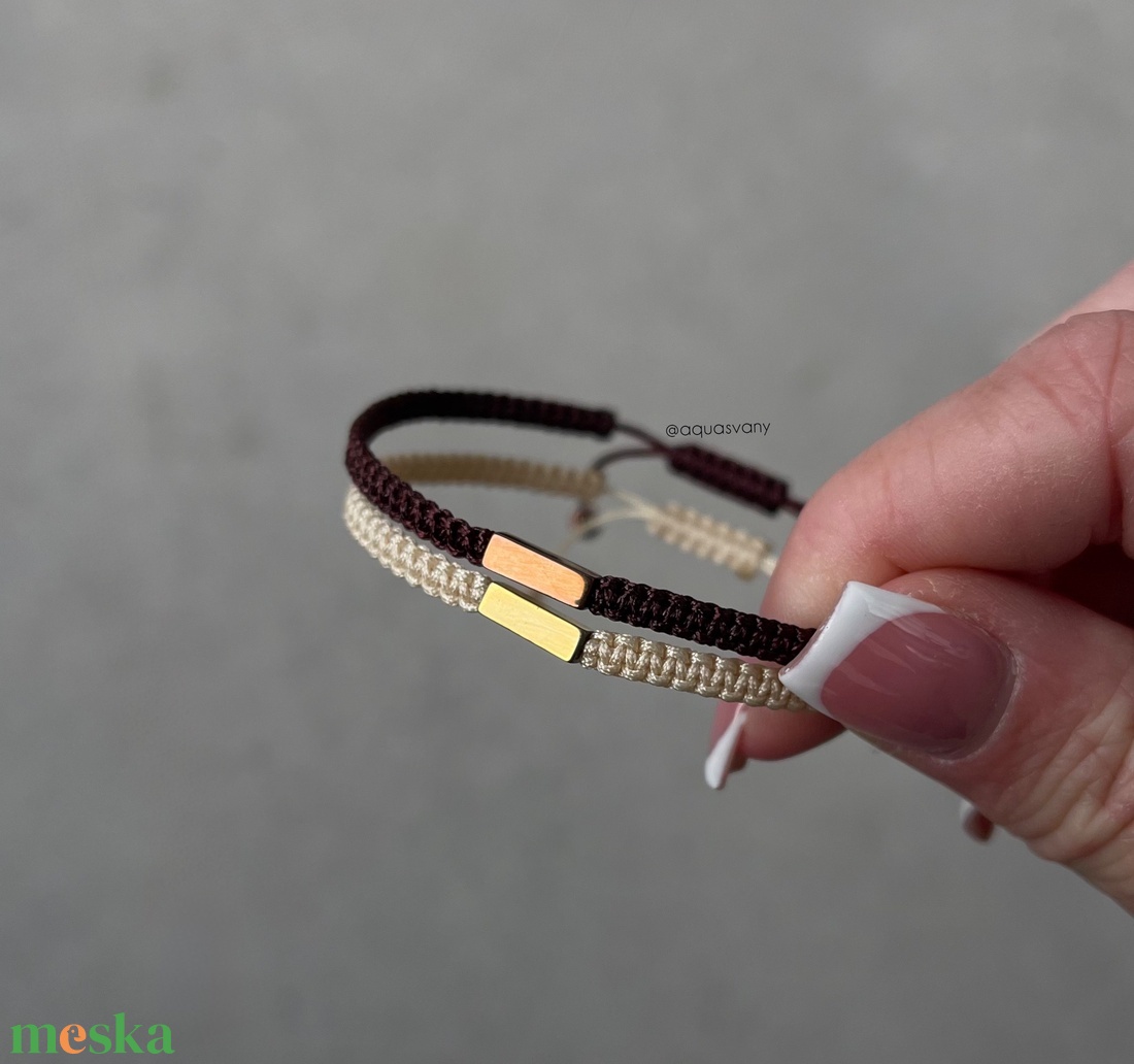 Minimalista hematit makramé ásvány karkötő - ékszer - karkötő - fonott karkötő - Meska.hu