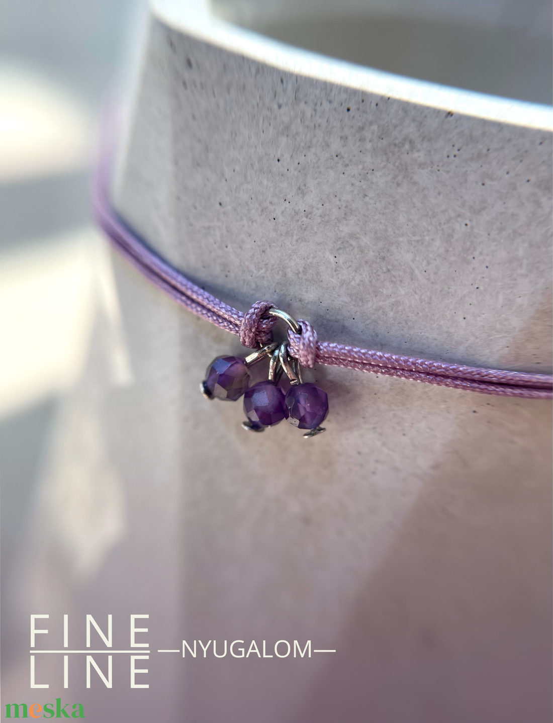 FINE LINE - nyugalom - minimalista ametiszt karkötő - ékszer - karkötő - fonott karkötő - Meska.hu
