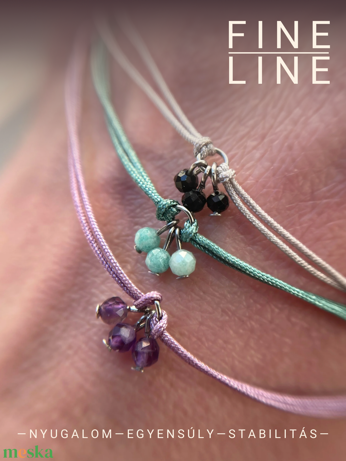 FINE LINE - nyugalom - minimalista ametiszt karkötő - ékszer - karkötő - fonott karkötő - Meska.hu
