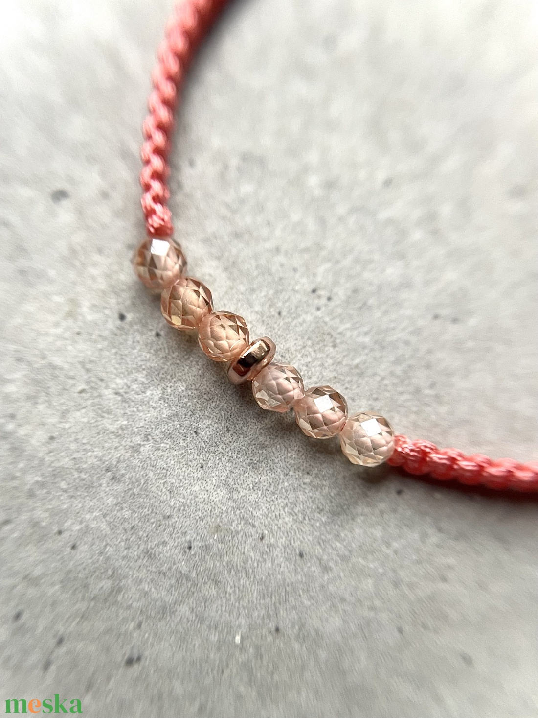 Púder cirkon és rosegold hematit makramé ásvány karkötő - ékszer - karkötő - fonott karkötő - Meska.hu