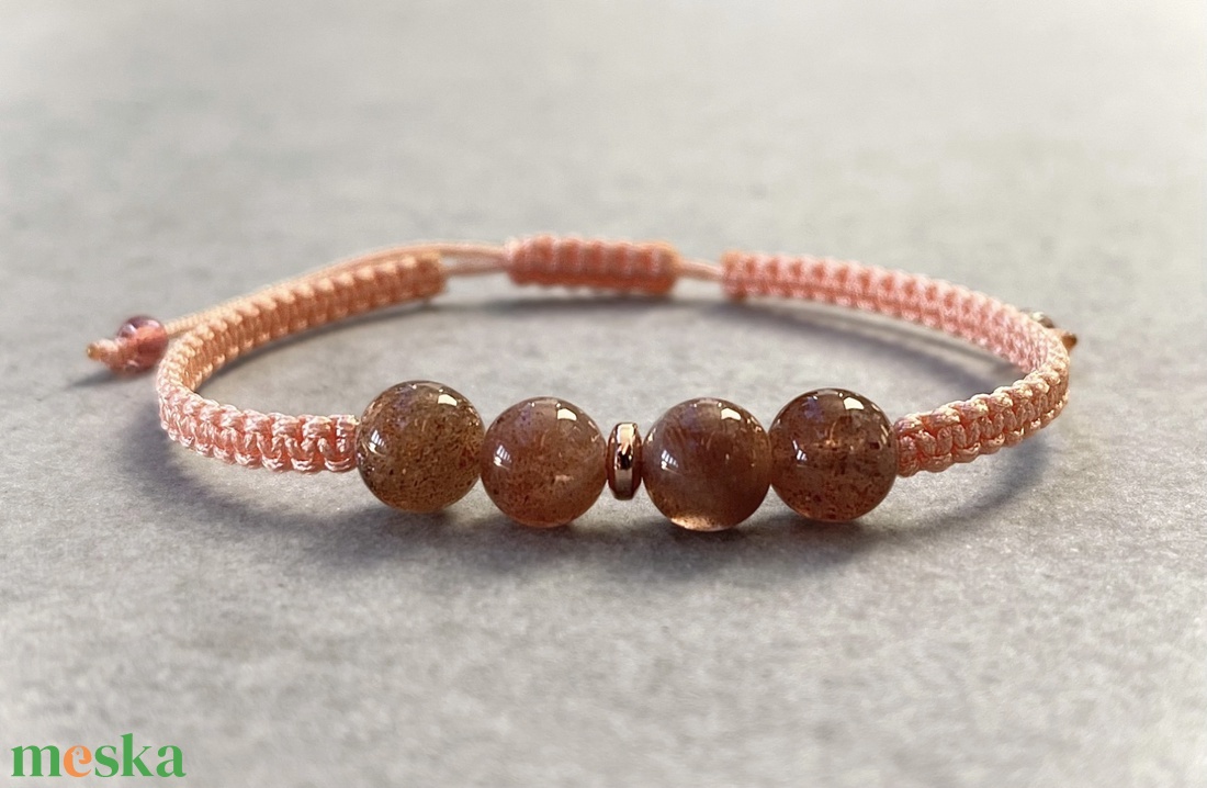 Napkő és rosegold hematit makramé ásvány karkötő - ékszer - karkötő - fonott karkötő - Meska.hu