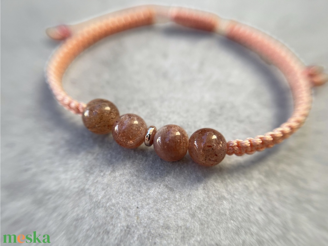 Napkő és rosegold hematit makramé ásvány karkötő - ékszer - karkötő - fonott karkötő - Meska.hu