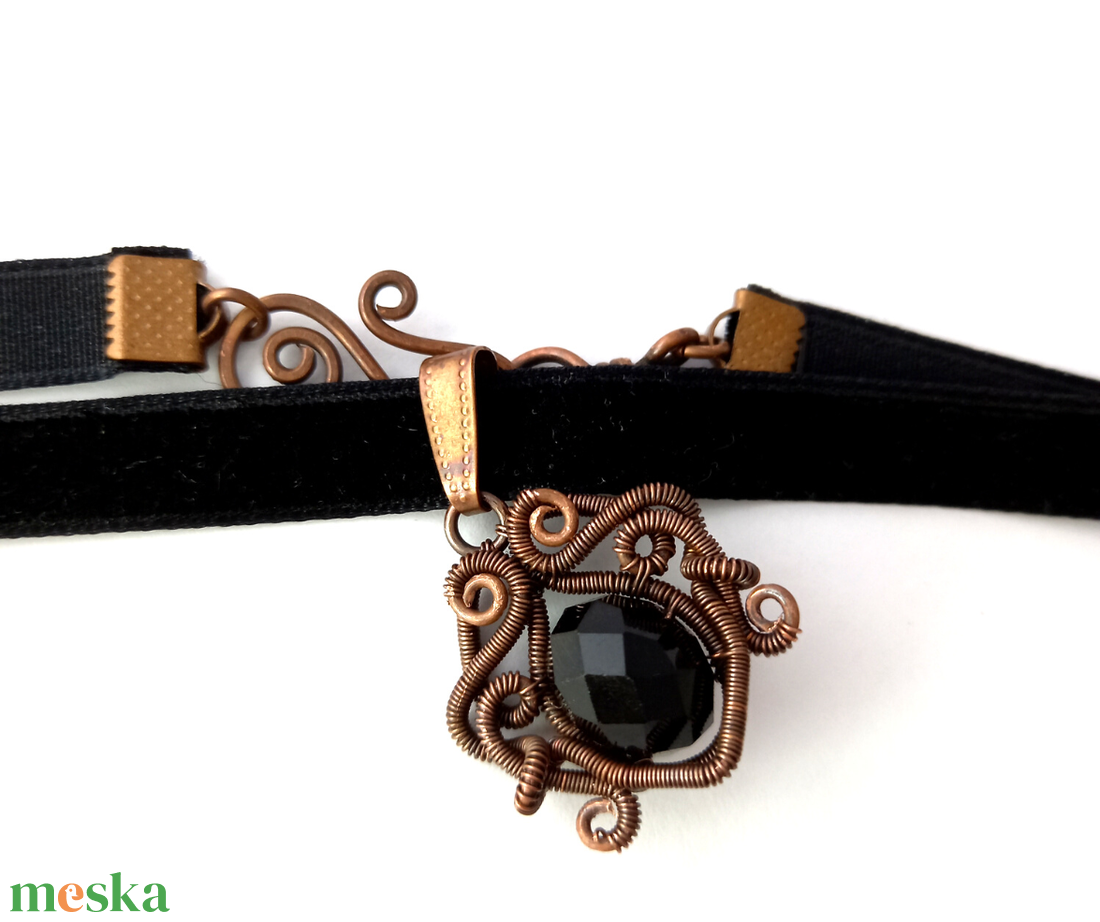 Főnix - vörösréz fekete choker - ékszer - nyaklánc - nyakpánt, gallér - Meska.hu