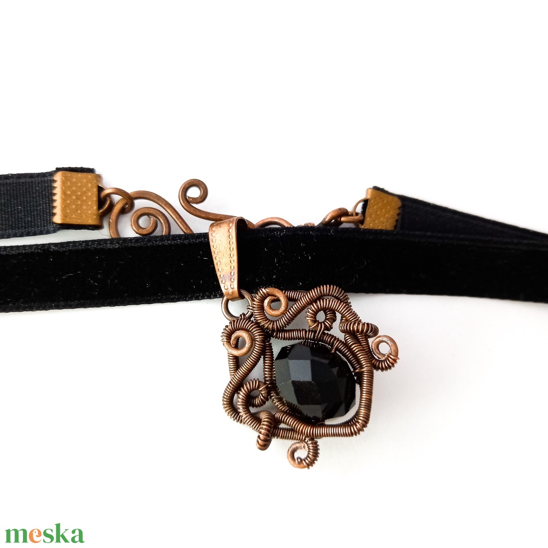 Főnix - vörösréz fekete choker - ékszer - nyaklánc - nyakpánt, gallér - Meska.hu