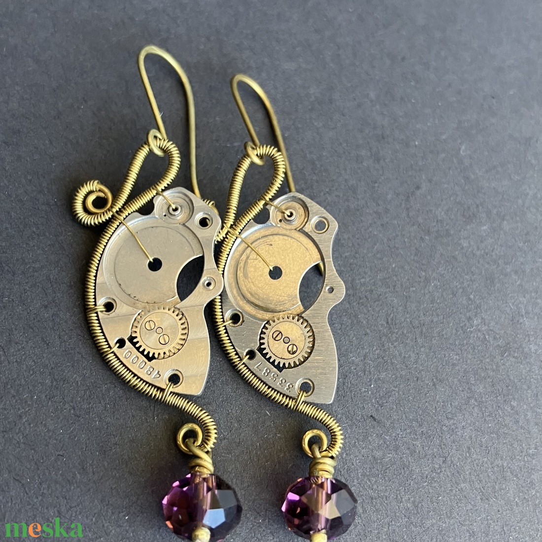 REINA steampunk sárgaréz fülbevaló - lila - ékszer - fülbevaló - lógó fülbevaló - Meska.hu REINA steampunk sárgaréz fülbevaló - lila - ékszer - fülbevaló - lógó fülbevaló - Meska.hu