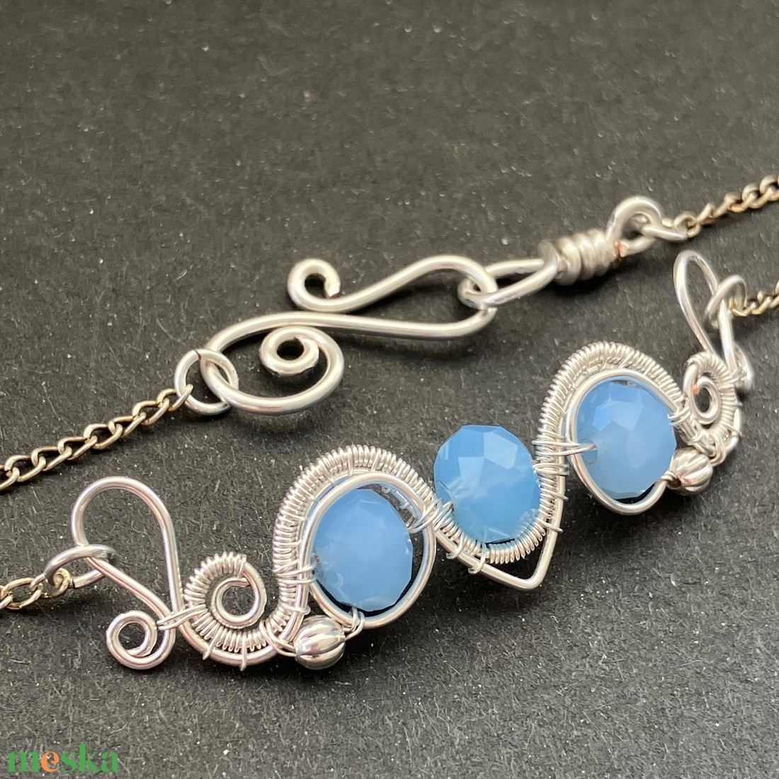 Ezüst kék nyaklánc - ékszer - nyaklánc - statement nyaklánc - Meska.hu