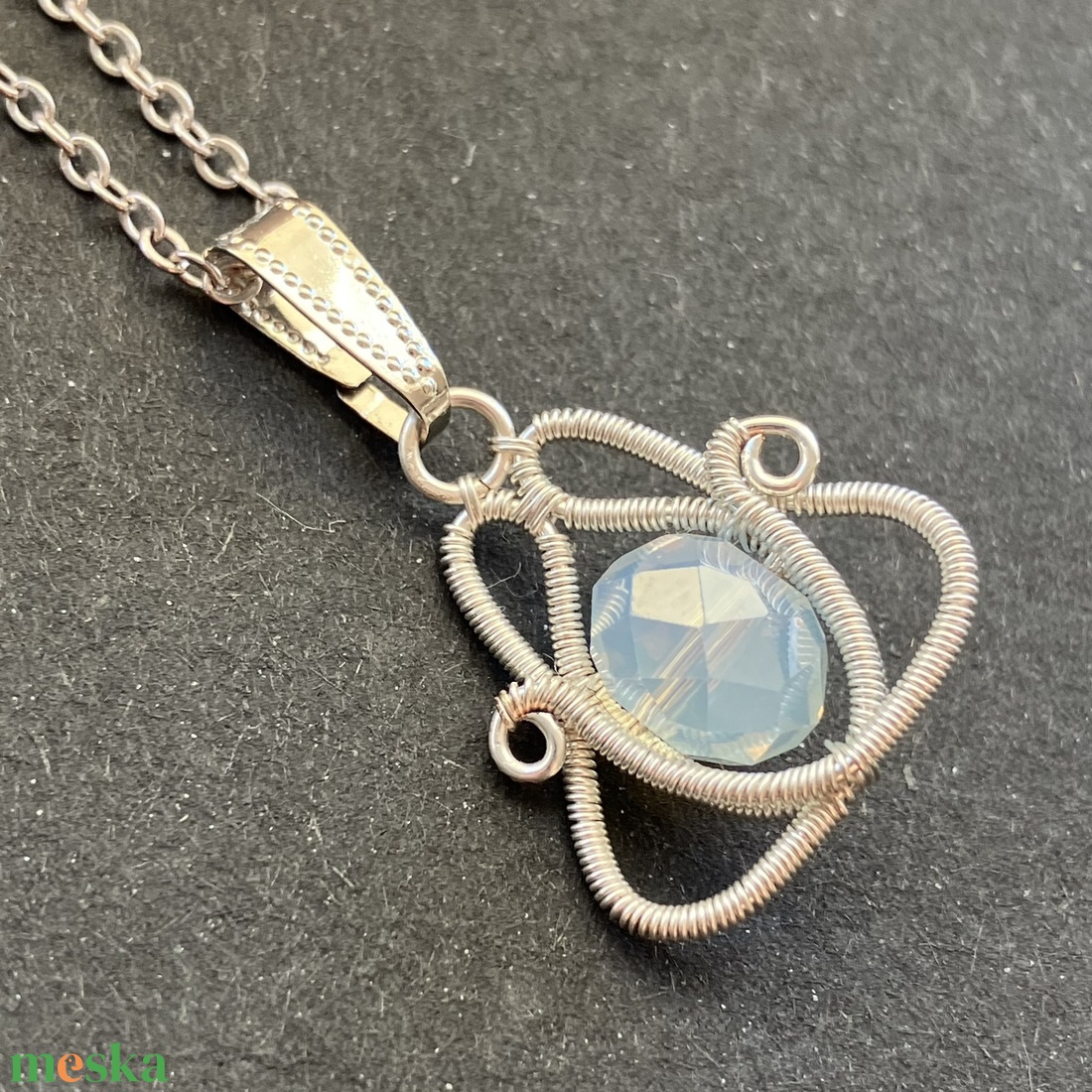 Ezüst fehér opál nyaklánc - ékszer - nyaklánc - medálos nyaklánc - Meska.hu