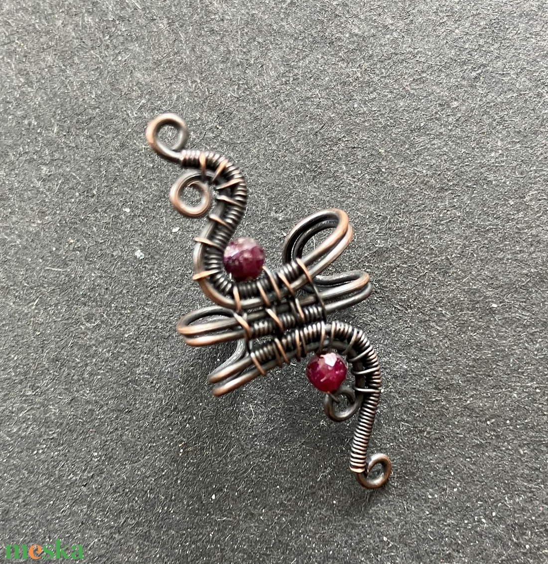 Réz és rubin fülgyűrű - ékszer - fülbevaló - fülgyűrű - Meska.hu