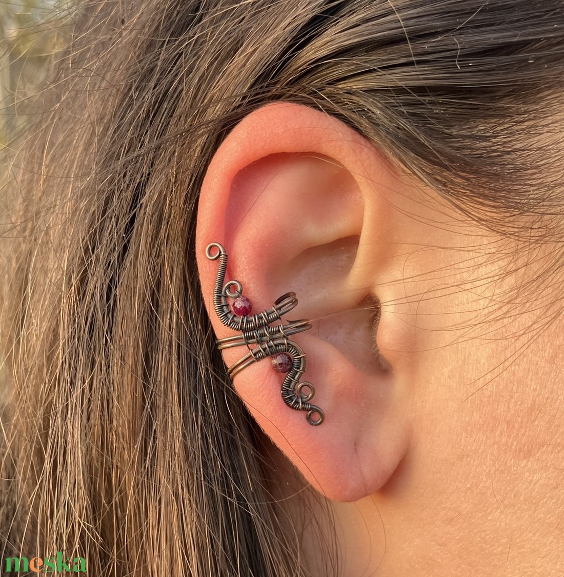Réz és rubin fülgyűrű - ékszer - fülbevaló - fülgyűrű - Meska.hu