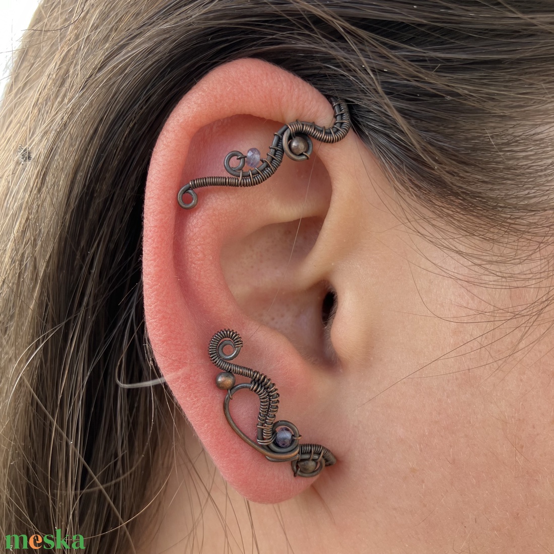 Vadvirág - vörösréz iolit fülékszer - ékszer - fülbevaló - fülékszer - Meska.hu