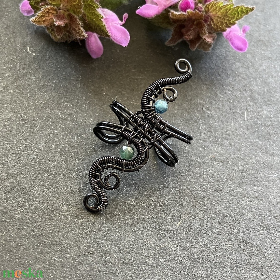 Fekete zöld turmalin fülgyűrű - ékszer - fülbevaló - fülgyűrű - Meska.hu