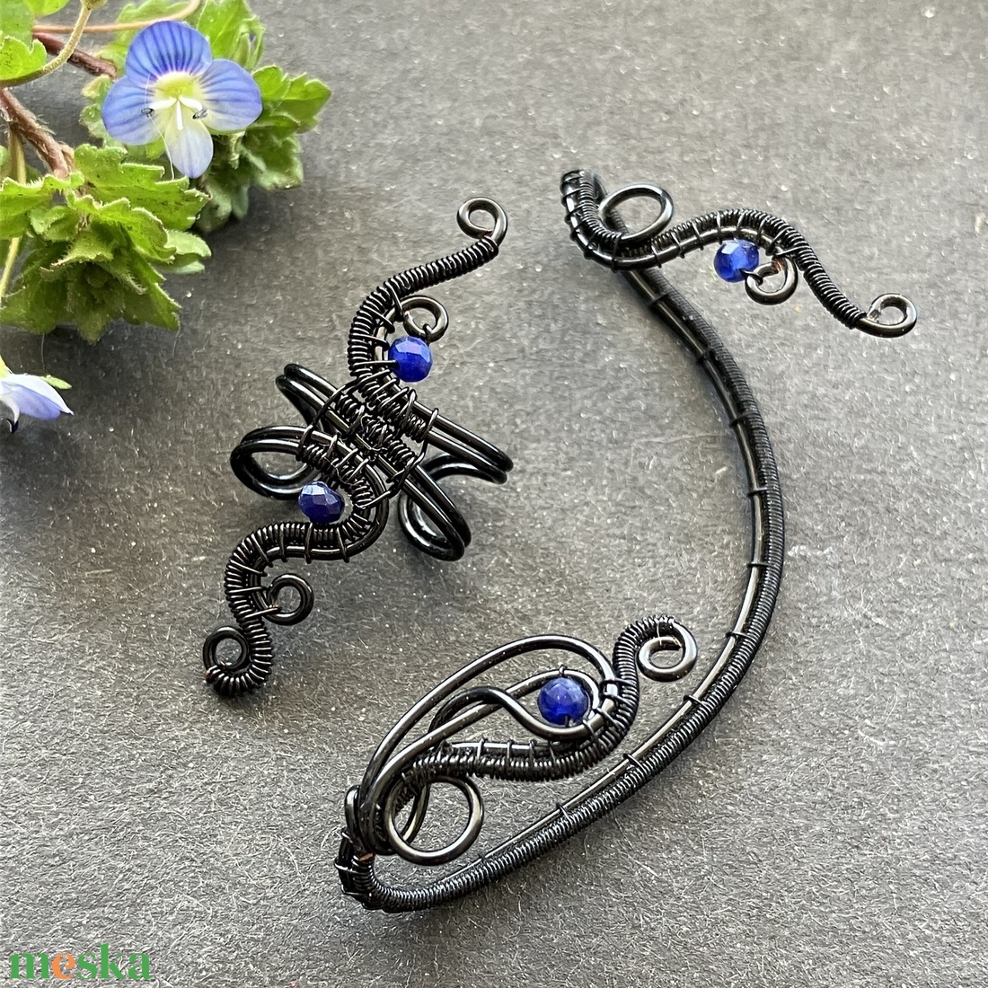 Fekete és szodalit fülékszer - ékszer - fülbevaló - fülékszer - Meska.hu