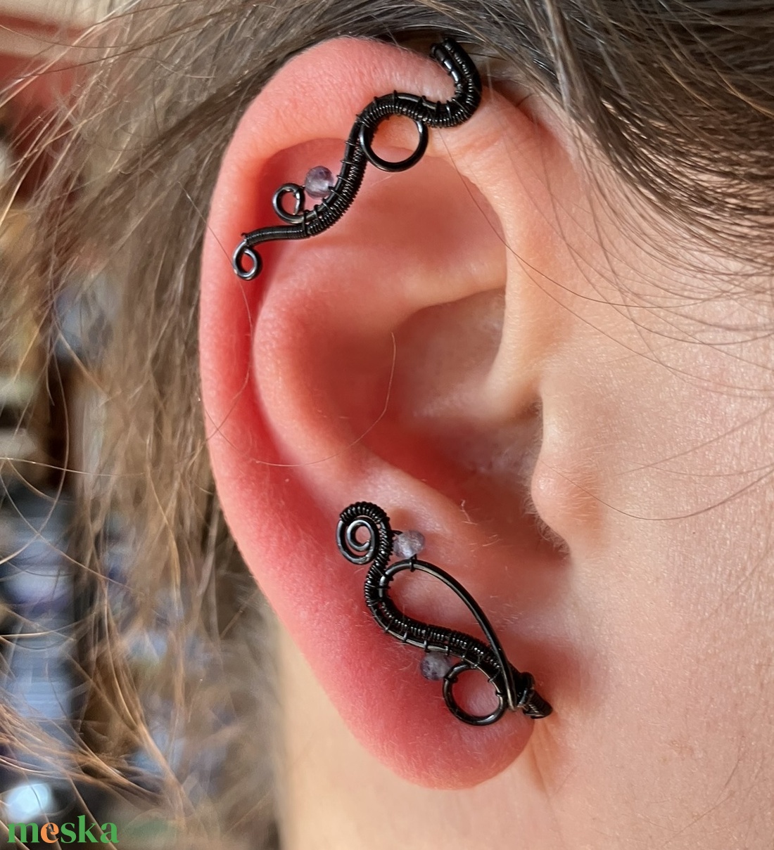 Fekete fülékszer iolittal - ékszer - fülbevaló - fülékszer - Meska.hu