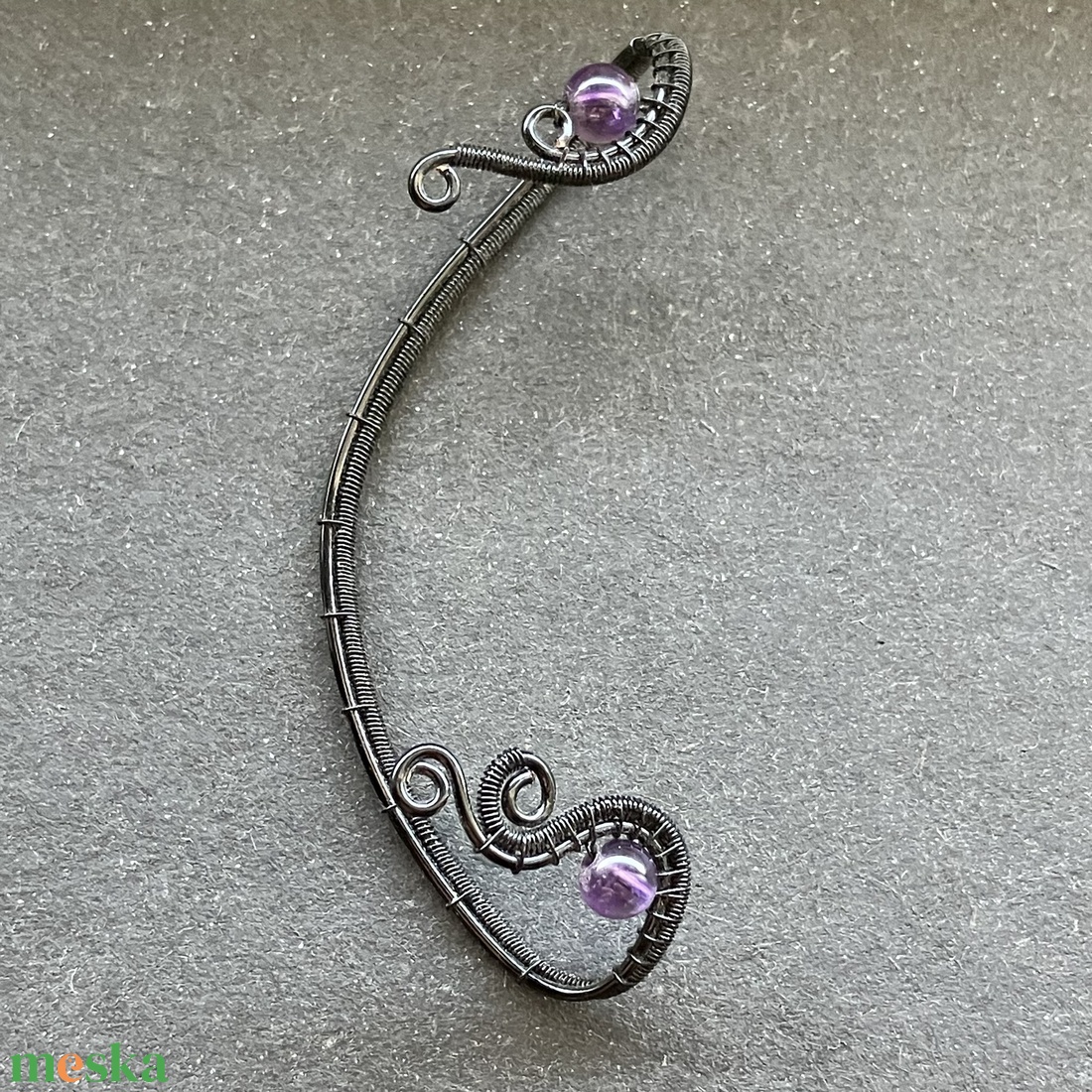 Fekete és ametiszt fülékszer - ékszer - fülbevaló - fülékszer - Meska.hu