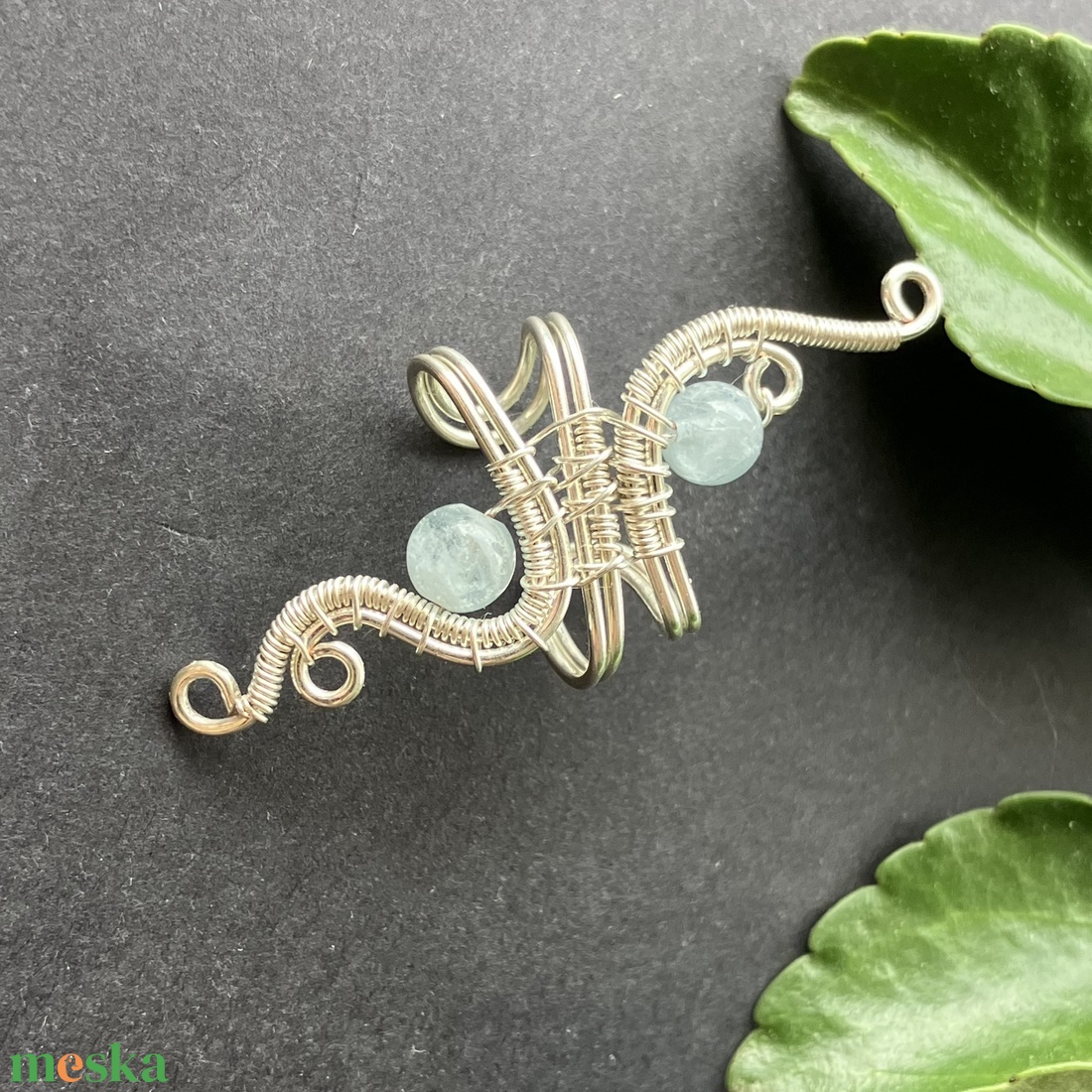 Ezüst akvamarin fülgyűrű - ékszer - fülbevaló - fülgyűrű - Meska.hu