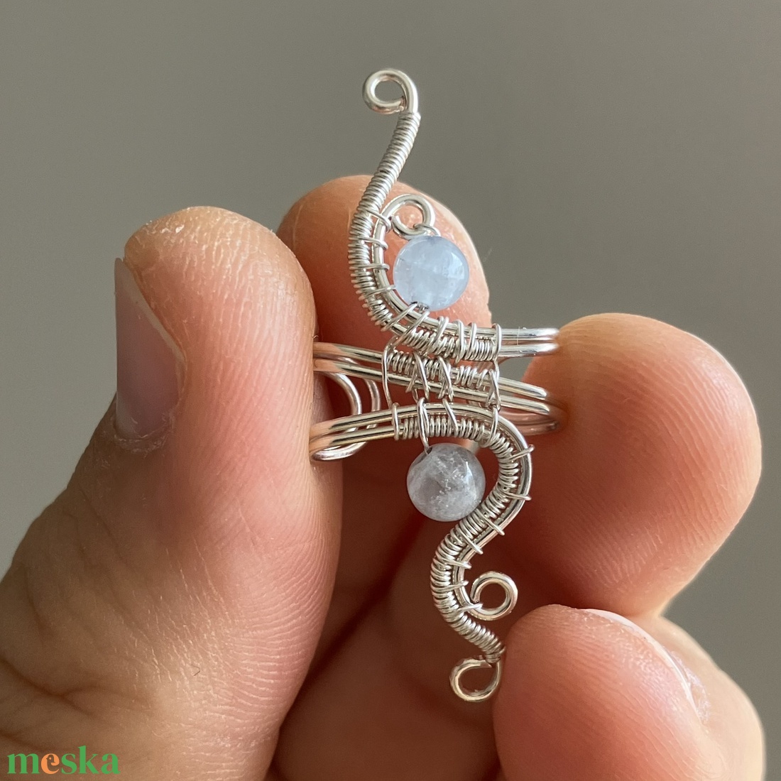 Ezüst akvamarin fülgyűrű - ékszer - fülbevaló - fülgyűrű - Meska.hu