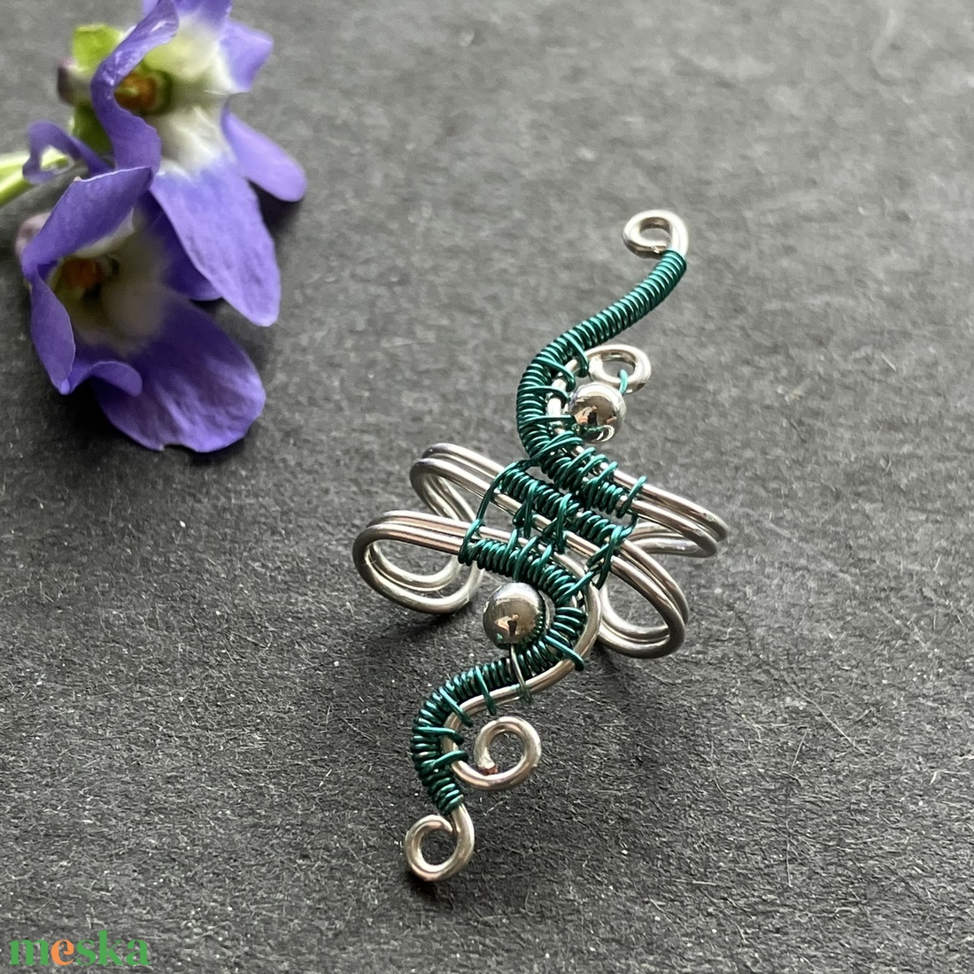 Ezüst és türkiz fülgyűrű - ékszer - fülbevaló - fülgyűrű - Meska.hu