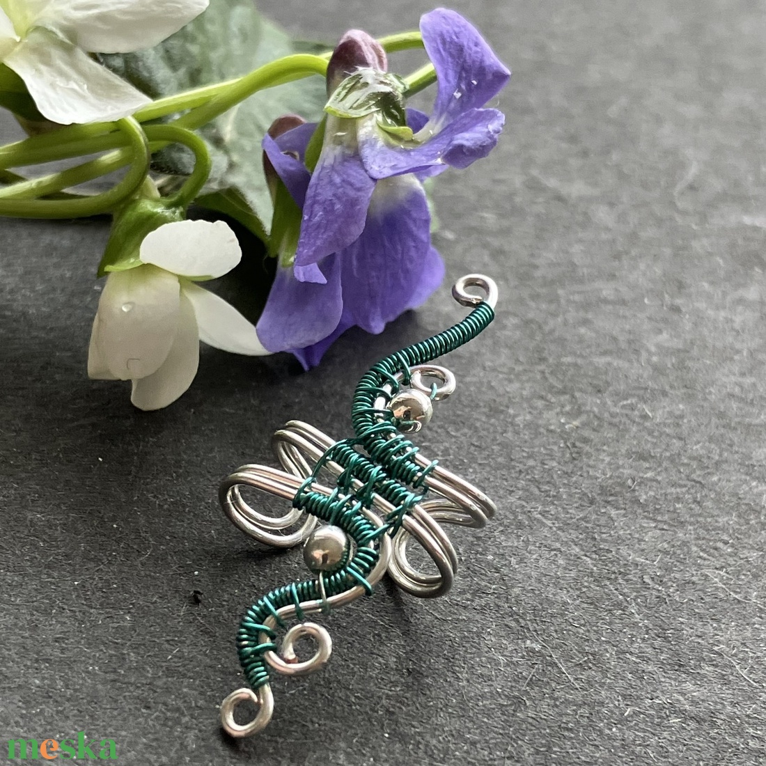 Ezüst és türkiz fülgyűrű - ékszer - fülbevaló - fülgyűrű - Meska.hu